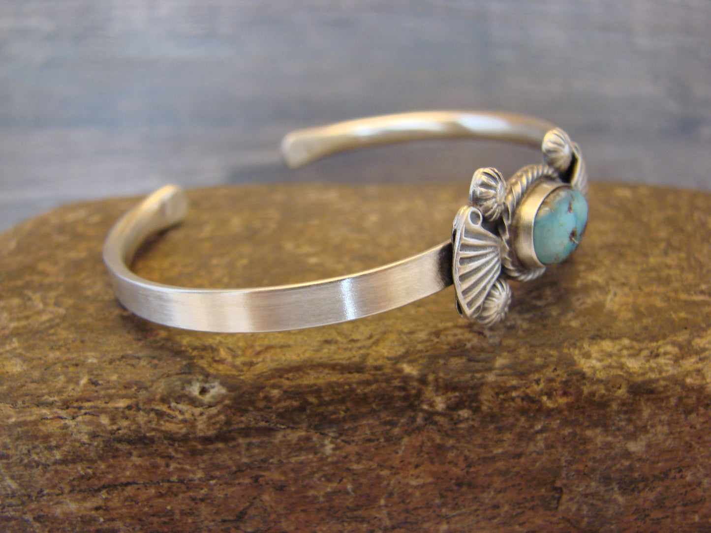 Small Native American Sterling Silver & Sonoran Turquoise Bracelet