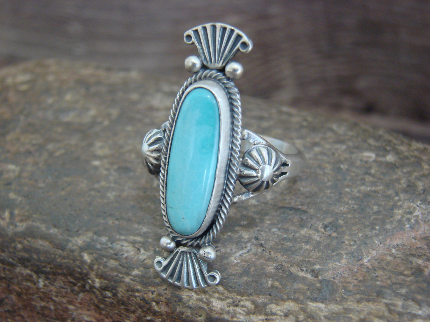 Native American Sterling Silver & Turquoise Ring by Benally - Size 11