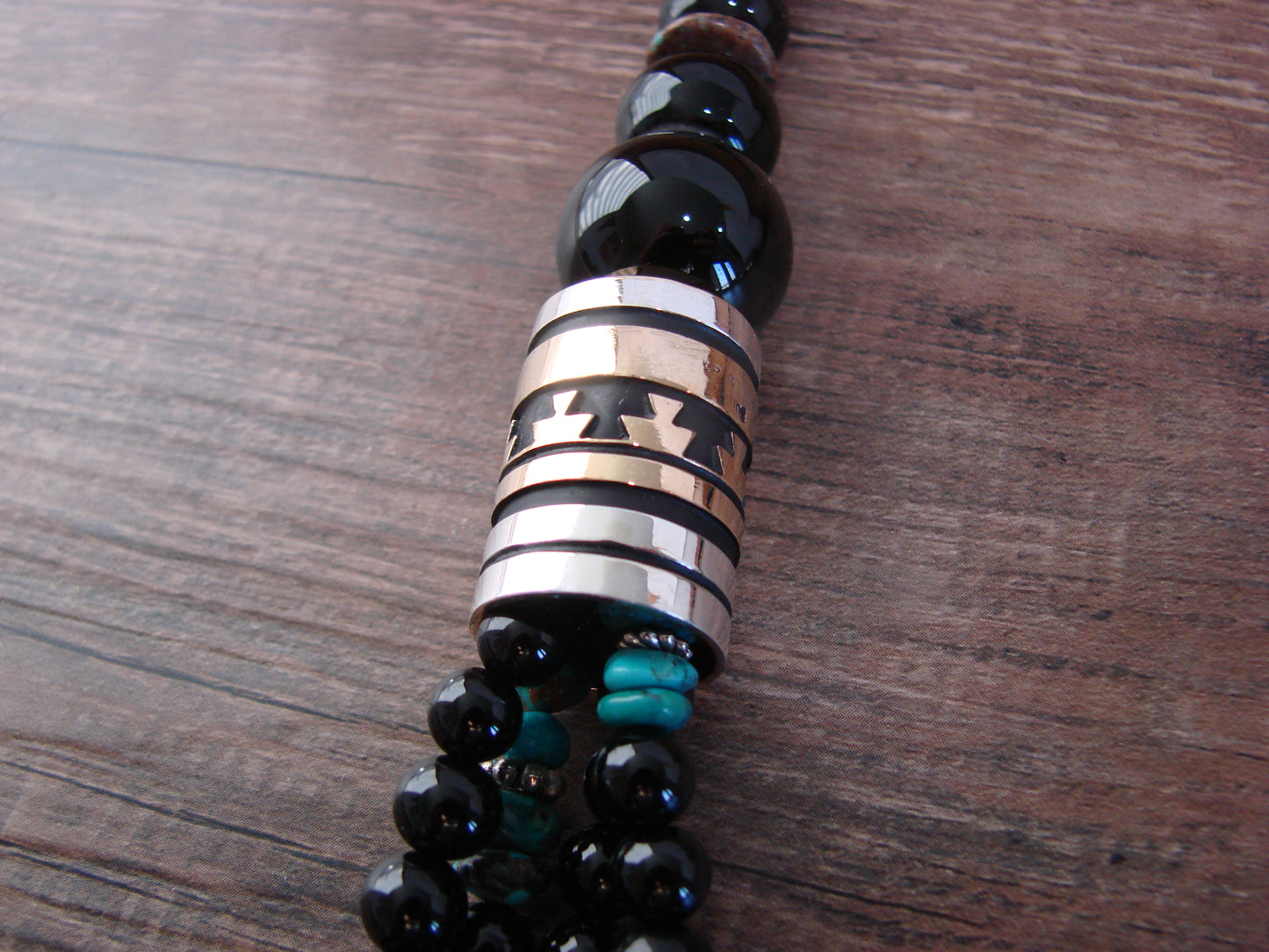 Native American Sterling Silver & Onyx 30" Gemstone Necklace by Singer