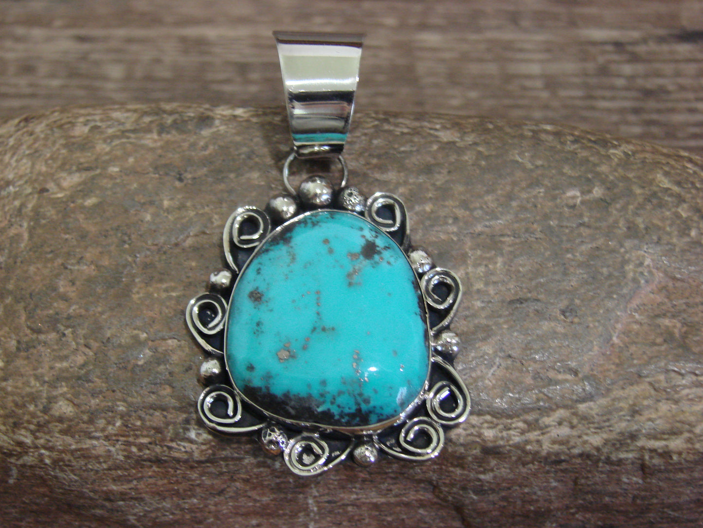 Native American Nickel Silver & Turquoise Pendant - Cleveland