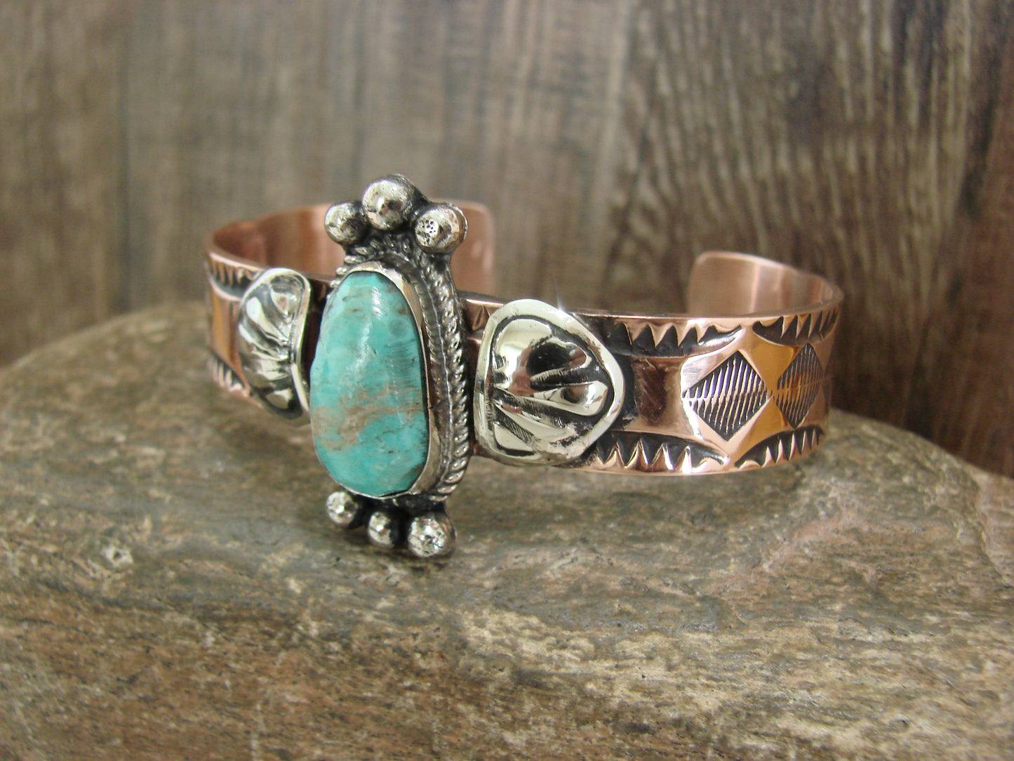 Native American Copper & Turquoise Bracelet by Cleveland