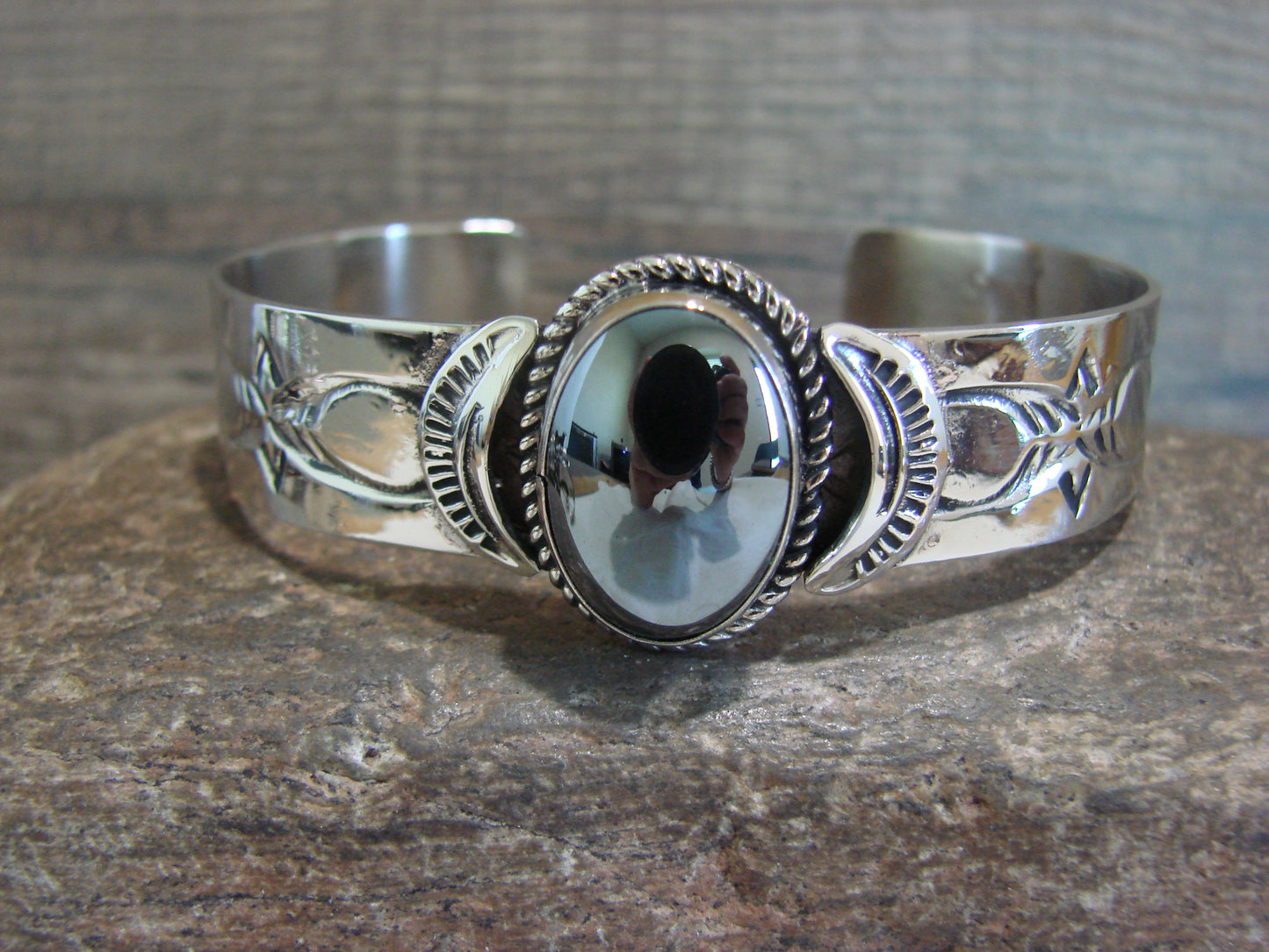 Navajo Indian Nickel Silver & Hematite Bracelet by Cleveland