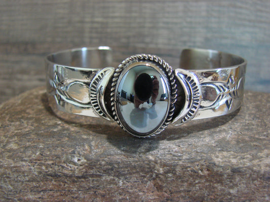 Navajo Indian Nickel Silver & Hematite Bracelet by Cleveland