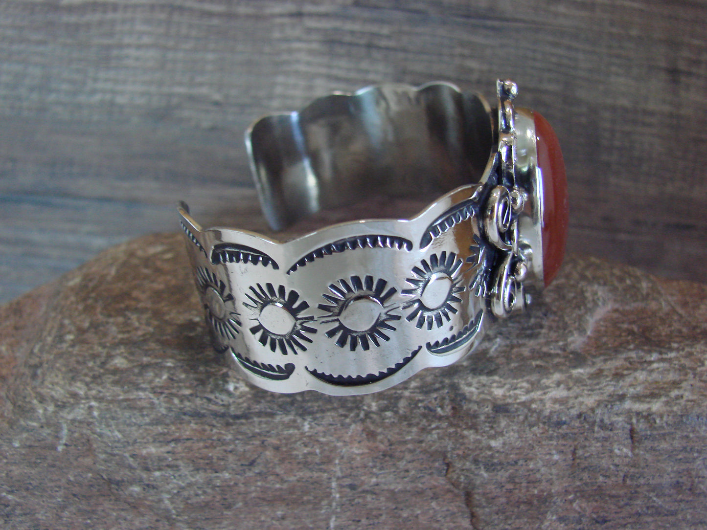 Navajo Indian Nickel Silver & Red Howlite Bracelet by Cleveland