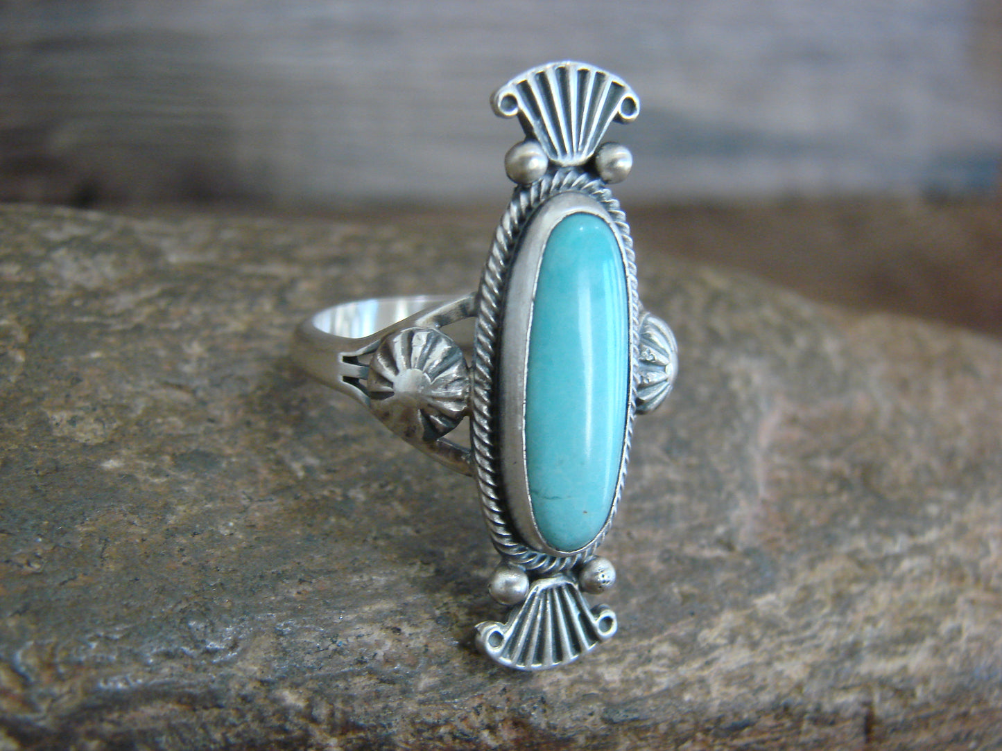 Native American Sterling Silver & Turquoise Ring by Benally - Size 11