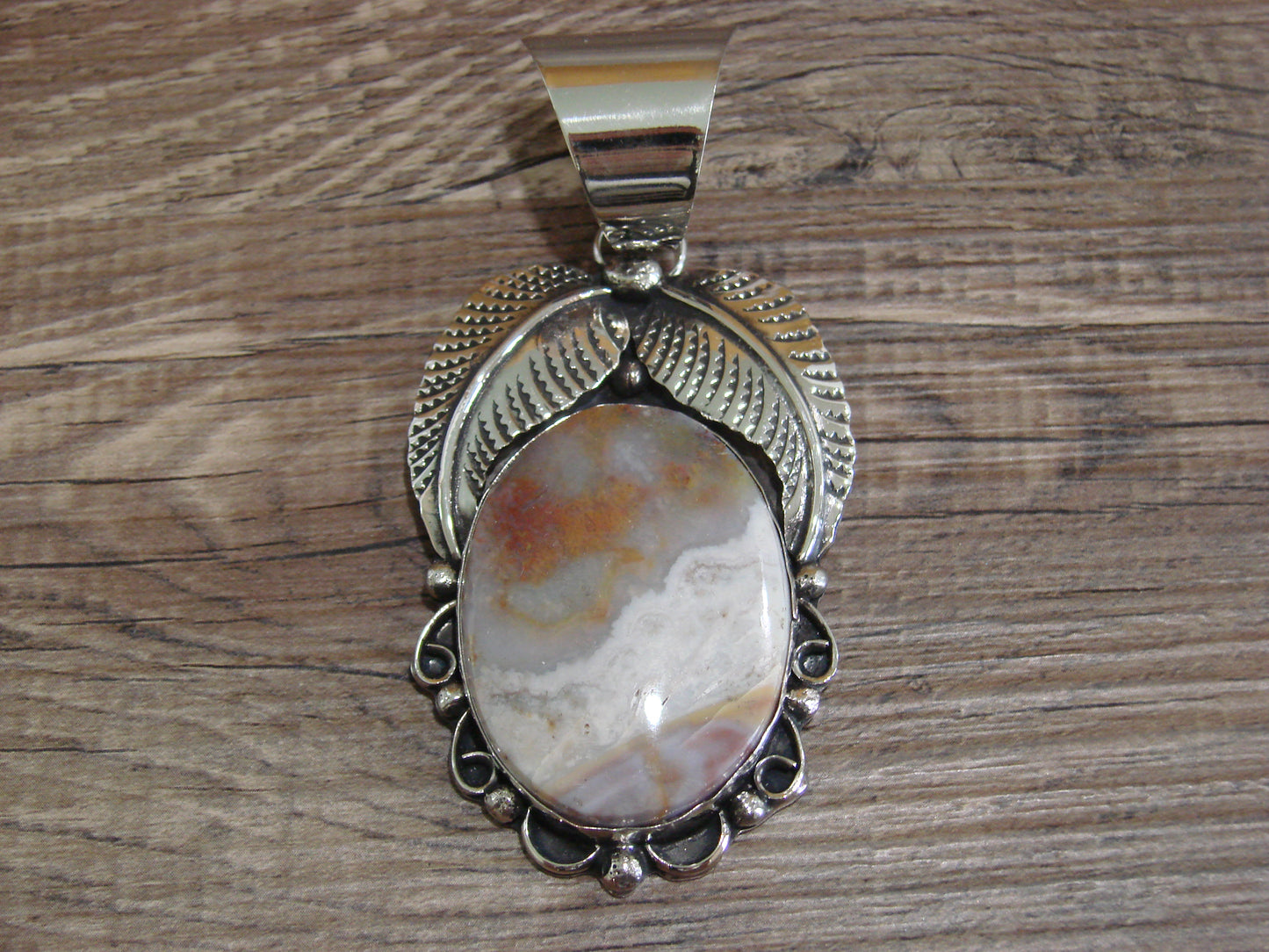 Large Navajo Indian Nickel Silver & Jasper Pendant by Cleveland