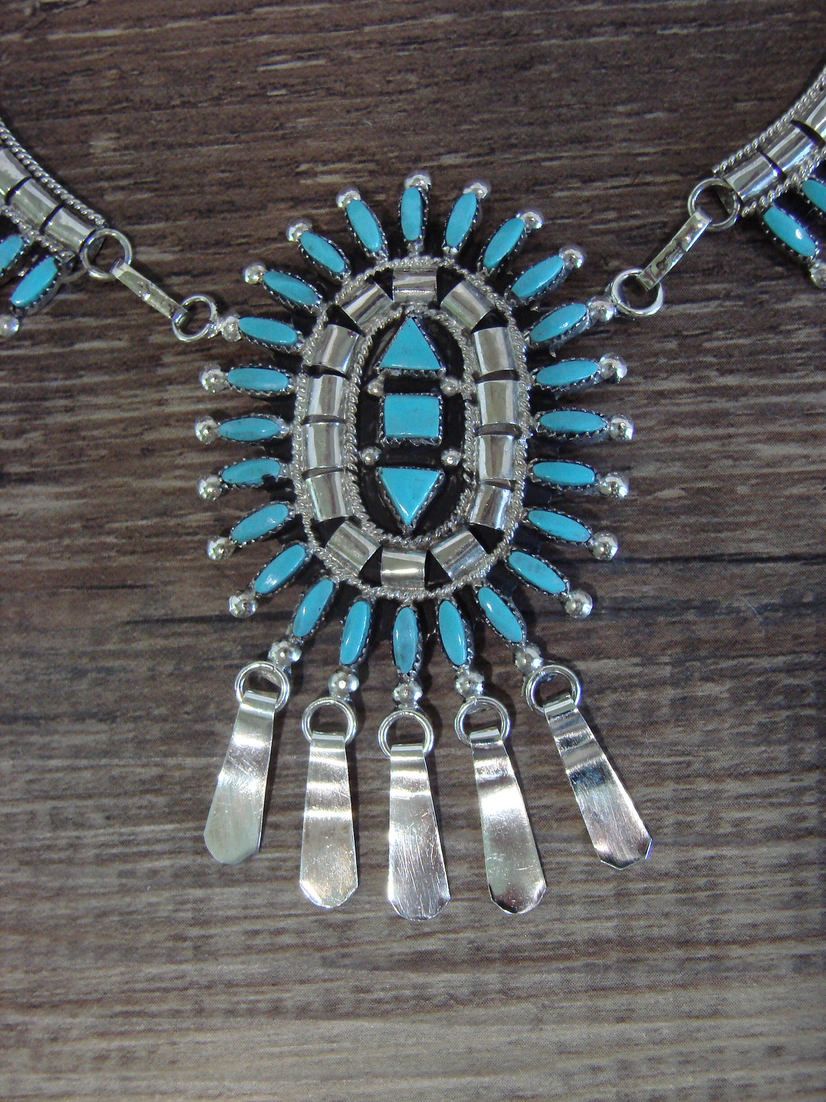 Native American 18" Sterling Silver & Turquoise Cluster Necklace Set by Hustito