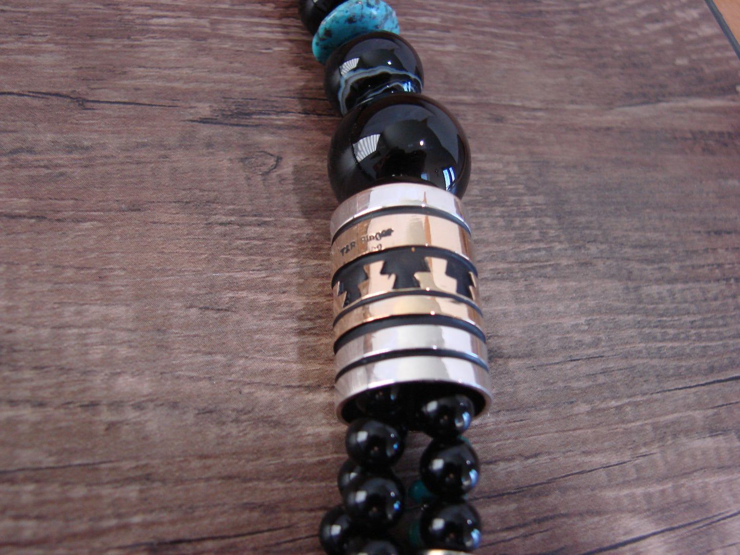 Native American Sterling Silver & Onyx 30" Gemstone Necklace by Singer