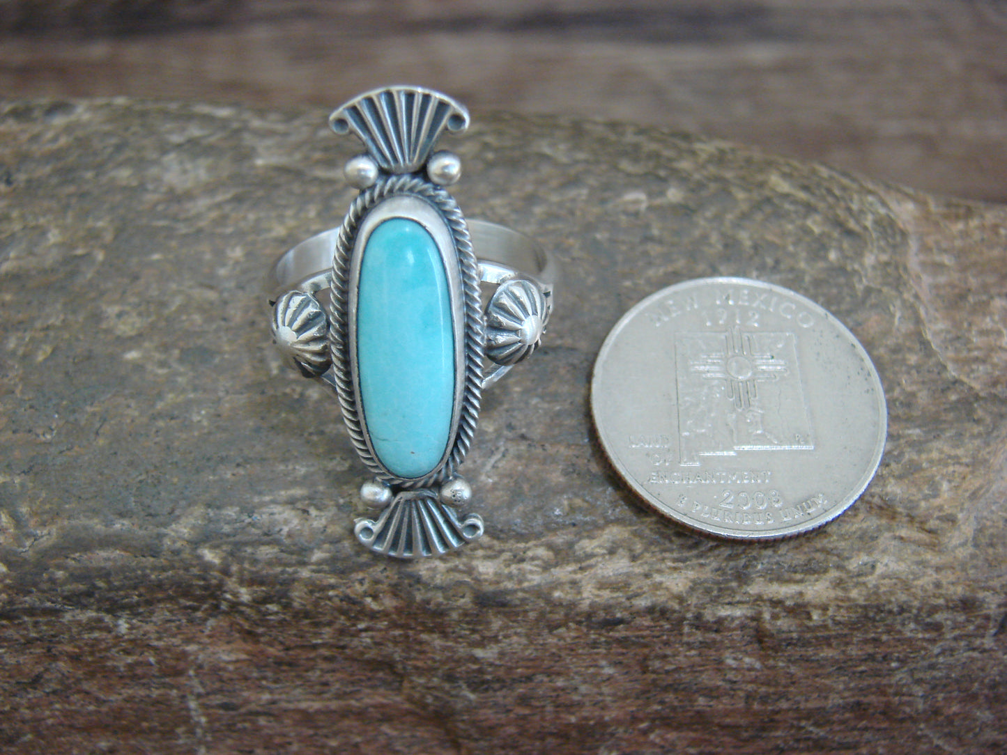 Native American Sterling Silver & Turquoise Ring by Benally - Size 11