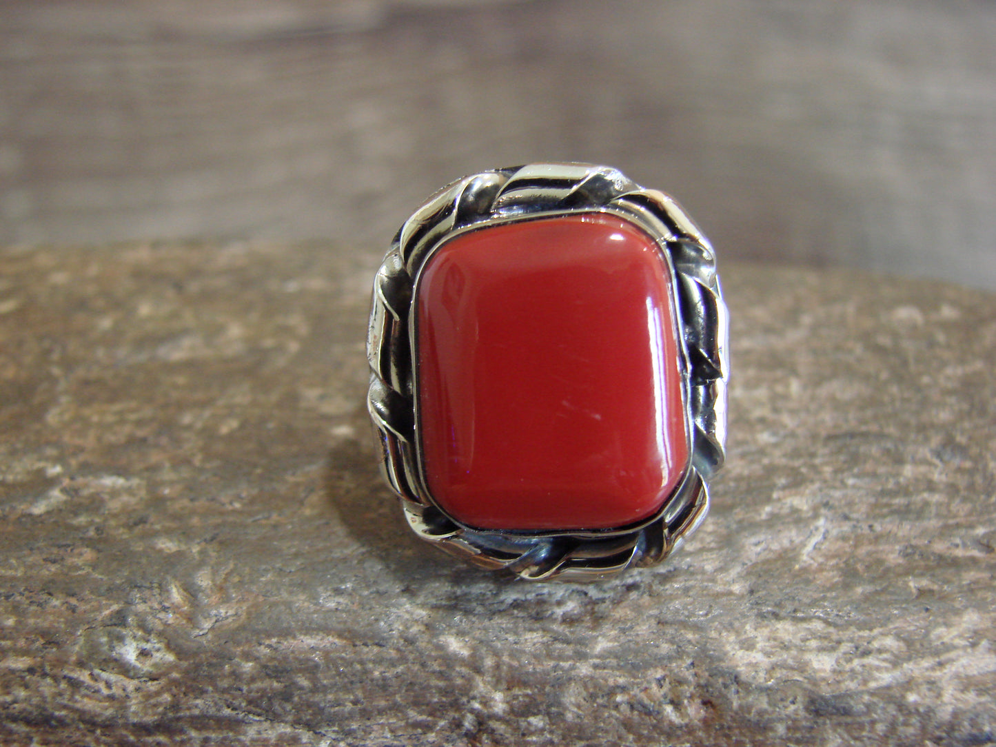 Native American Nickel Silver & Red Howlite Ring Size 7 - Cleveland