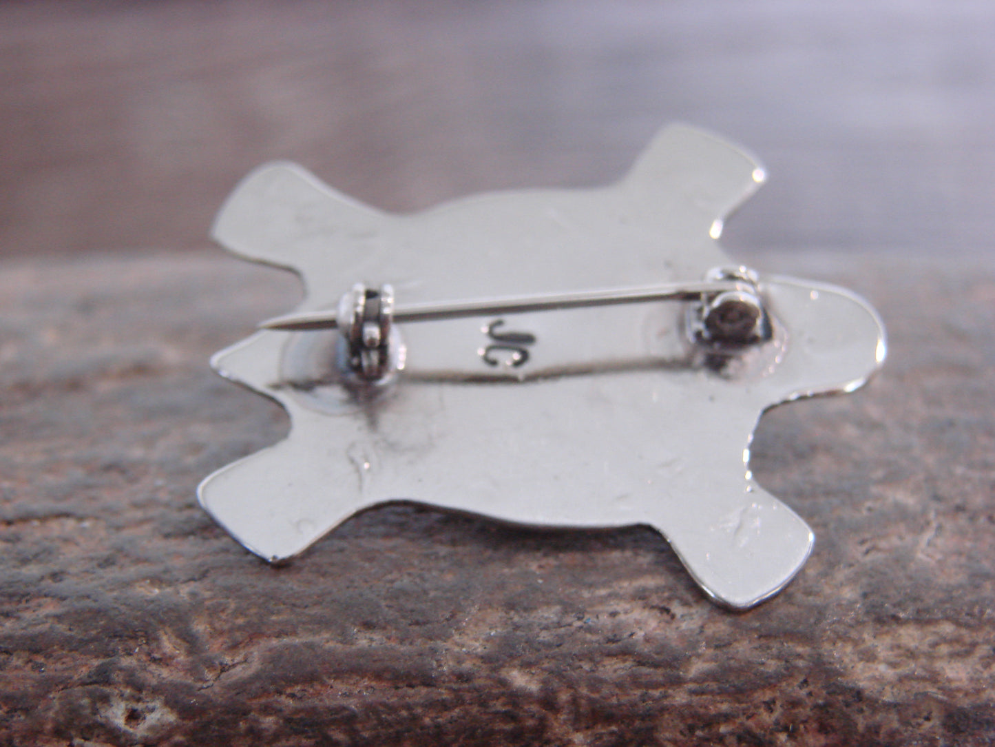 Native American Nickel Silver & Onyx Turtle Pin - Cleveland