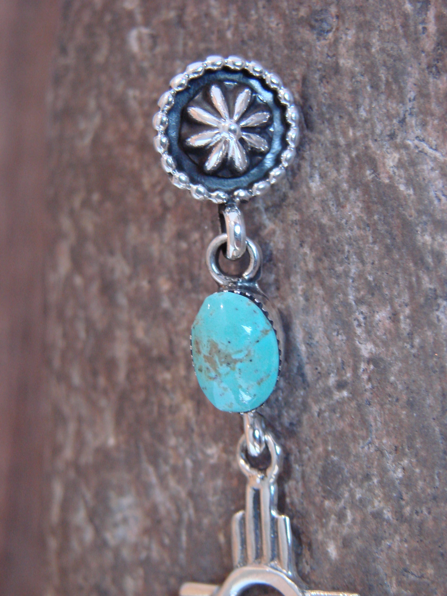 Native American Sterling Silver & Turquoise Zia Pendant by Lee