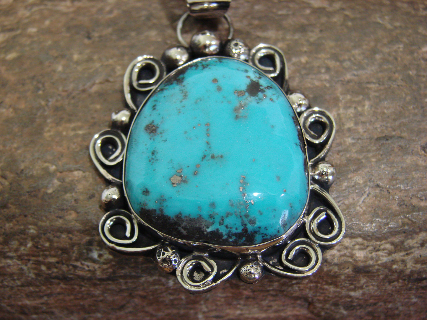 Native American Nickel Silver & Turquoise Pendant - Cleveland