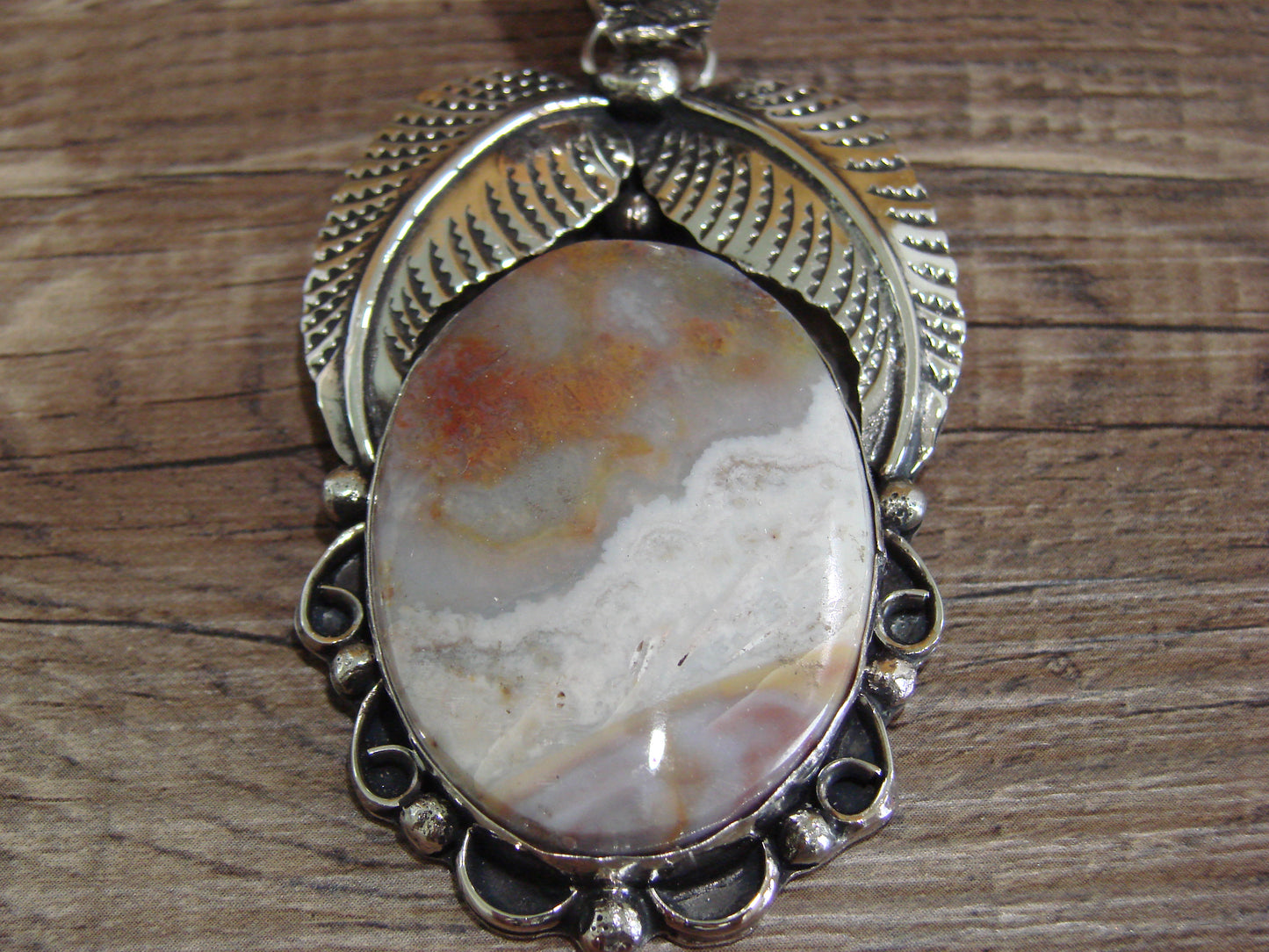 Large Navajo Indian Nickel Silver & Jasper Pendant by Cleveland