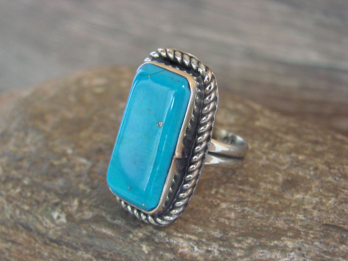 Native American Nickel Silver & Turquoise Ring Size 7 - Cleveland