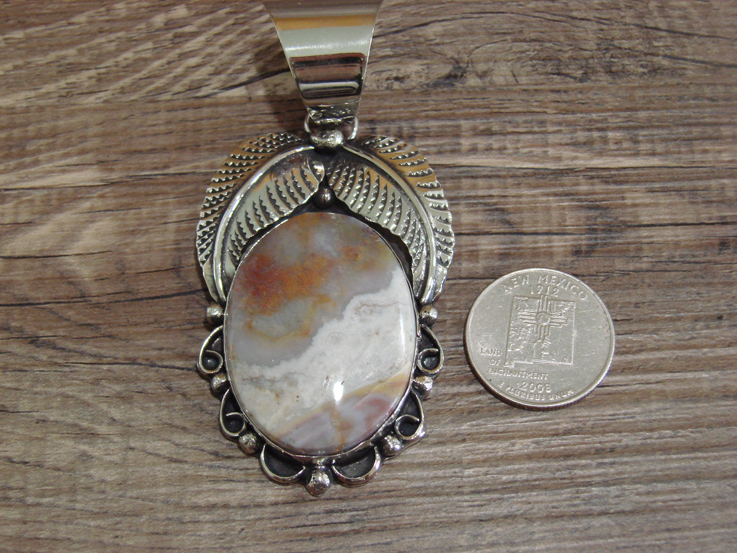 Large Navajo Indian Nickel Silver & Jasper Pendant by Cleveland