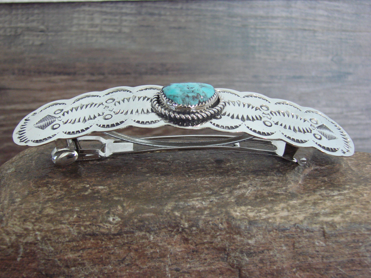 Native American Nickel Silver & Turquoise Hair Barrette by Cleveland
