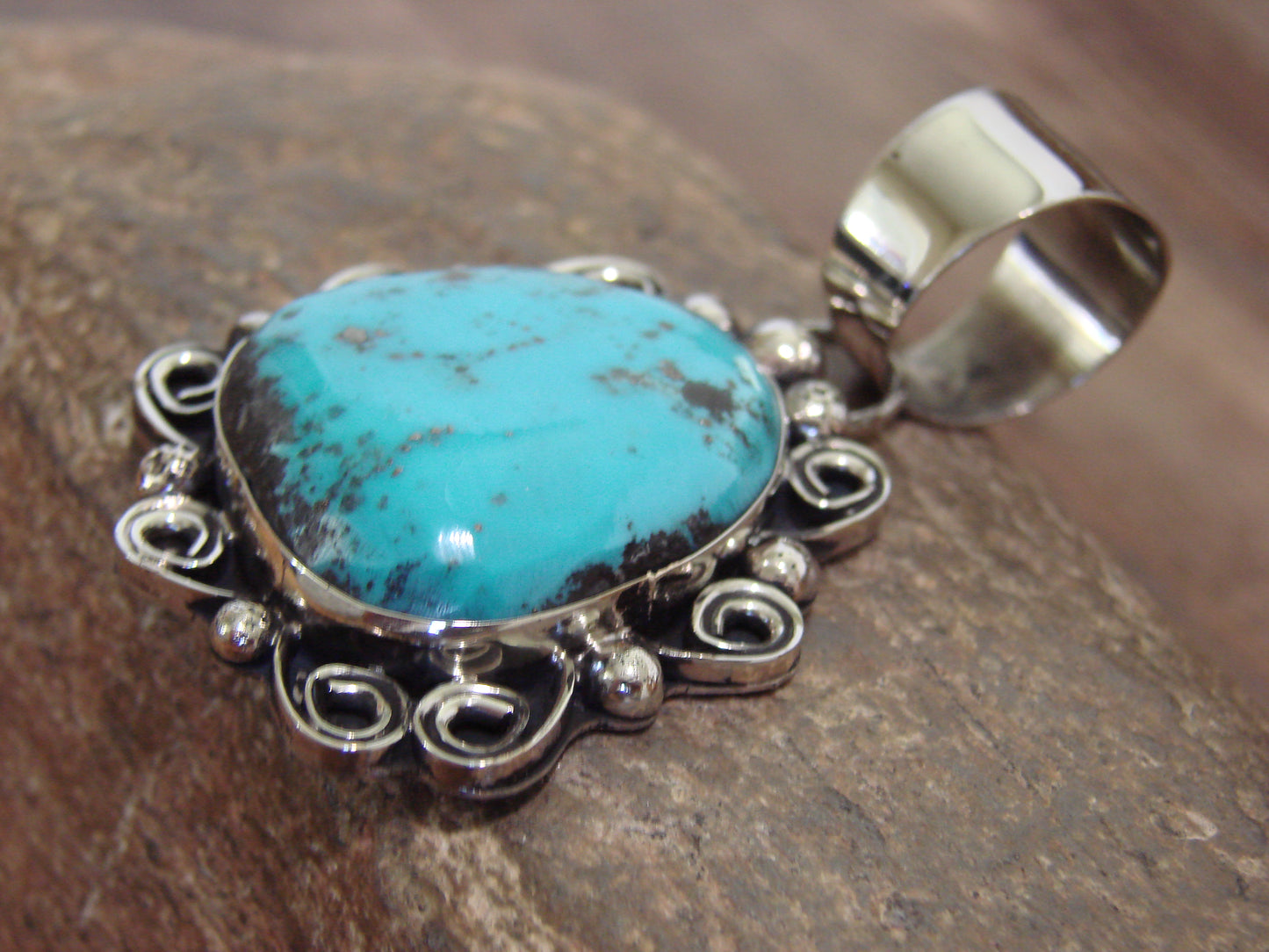 Native American Nickel Silver & Turquoise Pendant - Cleveland