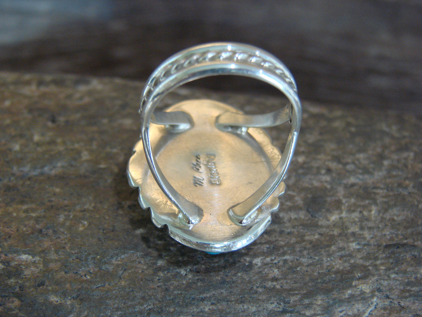 Native American Sterling Silver Turquoise Cluster Ring - Chee - Size 7