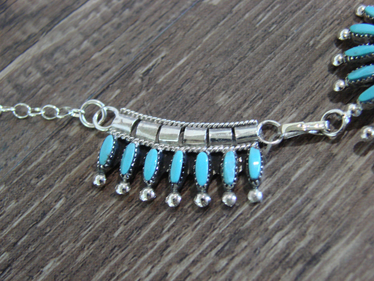 Native American 18" Sterling Silver & Turquoise Cluster Necklace Set by Hustito