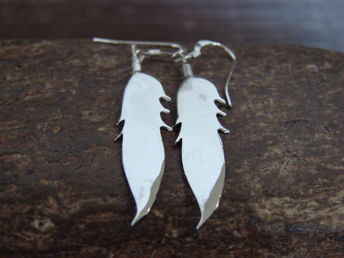 Native American Sterling Silver Turquoise Feather Dangle Earrings by Joe