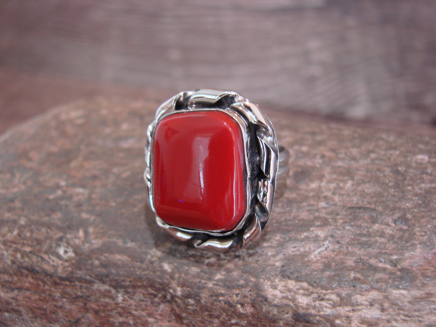 Native American Nickel Silver & Red Howlite Ring Size 7 - Cleveland