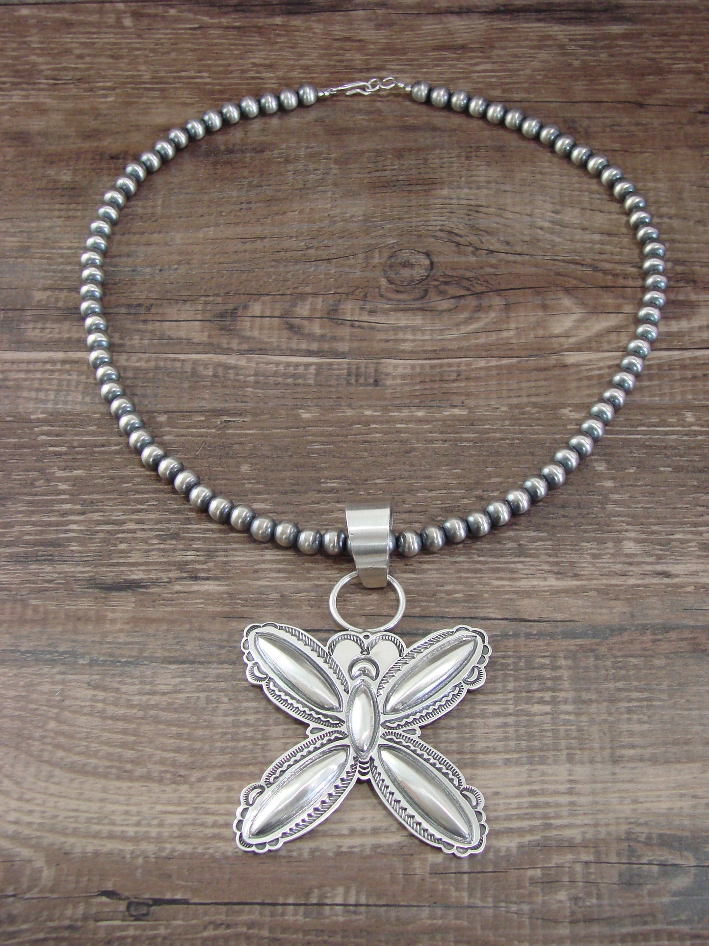 Native American 18" Sterling Silver Butterfly Necklace by Roland Dixon