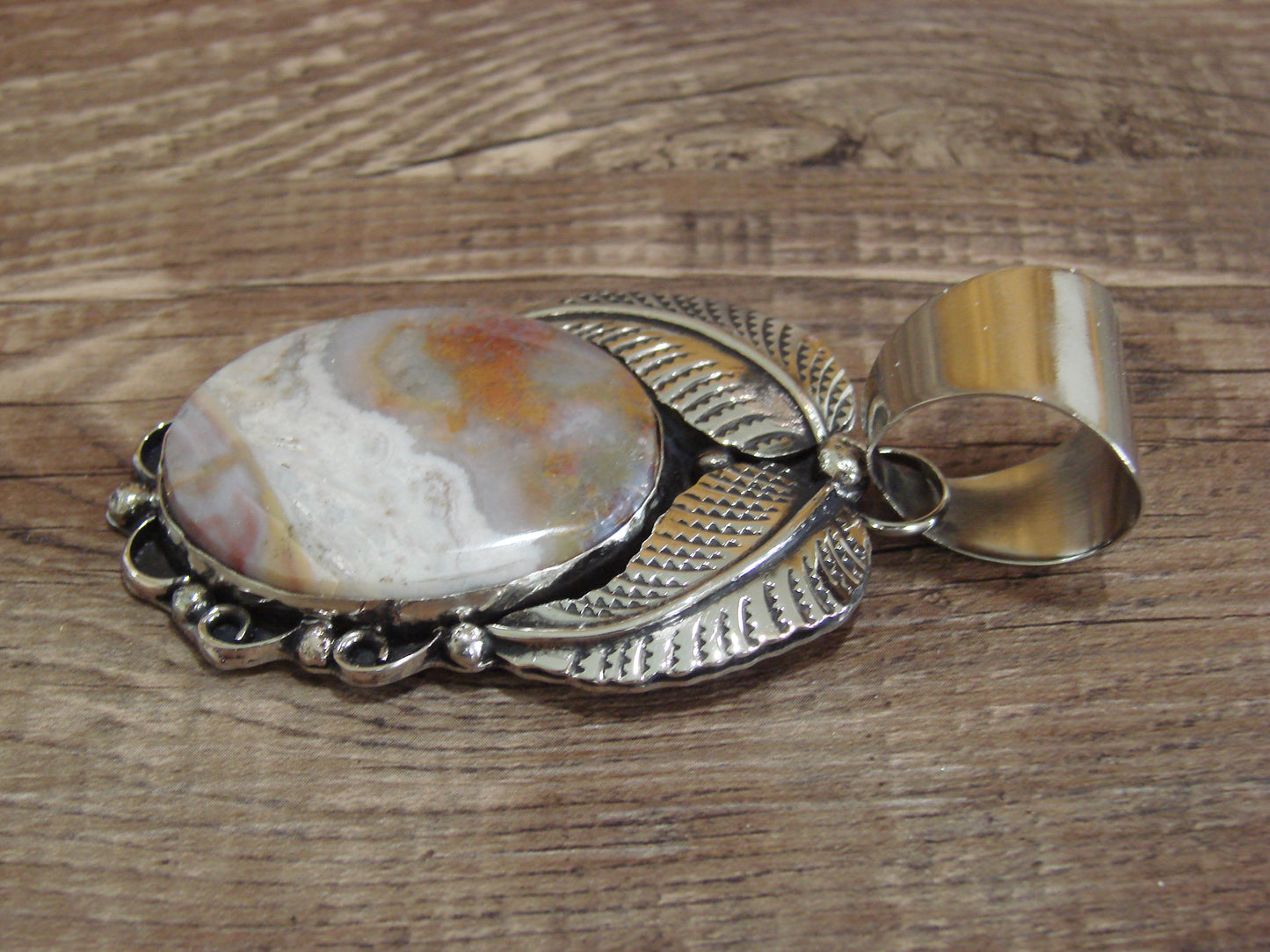 Large Navajo Indian Nickel Silver & Jasper Pendant by Cleveland
