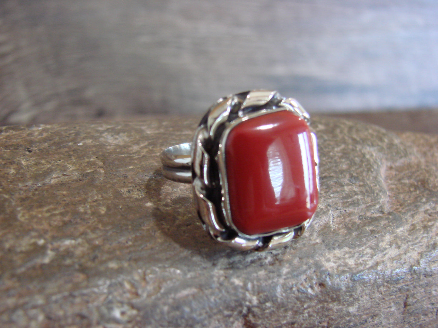Native American Nickel Silver & Red Howlite Ring Size 7 - Cleveland