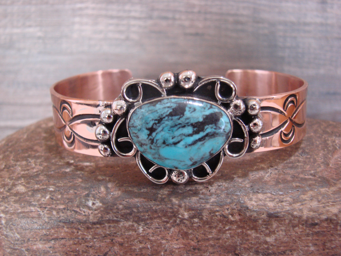 Native American Copper & Turquoise Bracelet by Cleveland