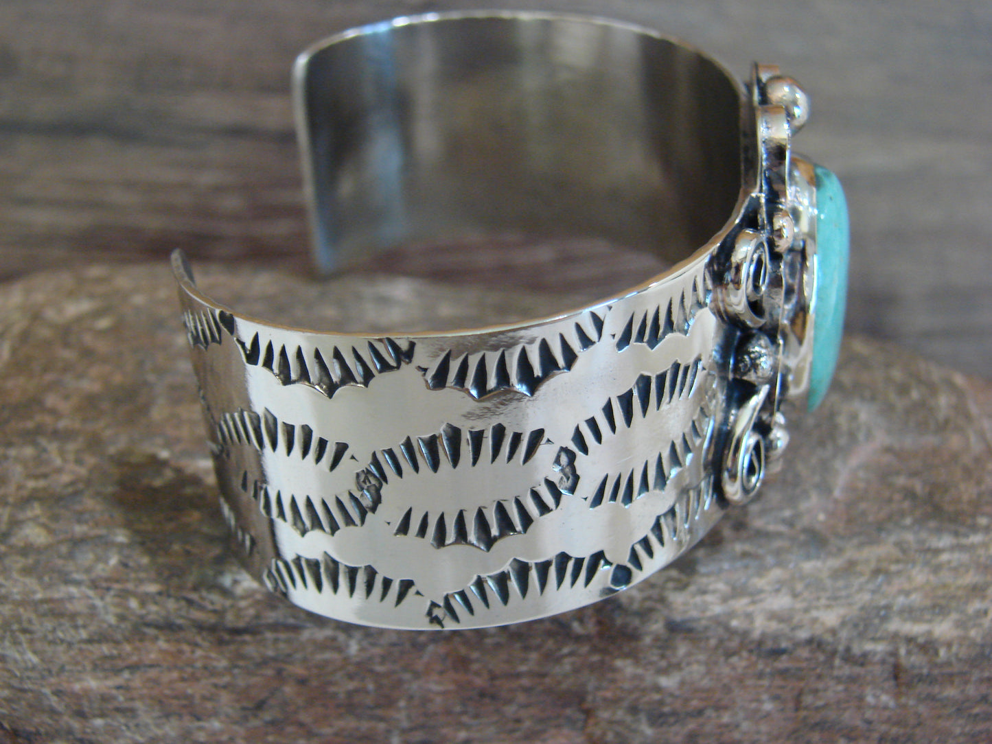 Native American Nickel Silver & Turquoise Bracelet by Cleveland