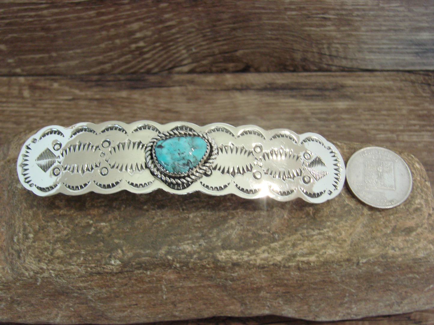 Native American Nickel Silver & Turquoise Hair Barrette by Cleveland
