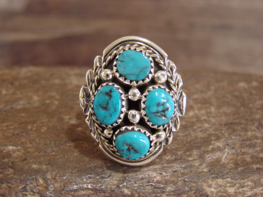 Native American Sterling Silver Turquoise Cluster Ring - Chee - Size 7