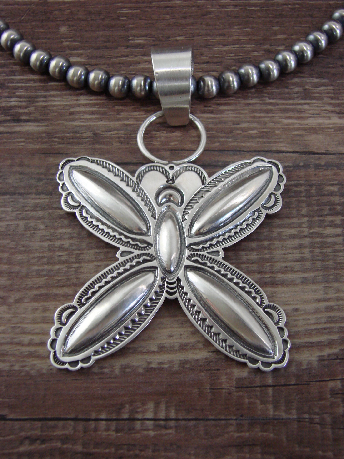 Native American 18" Sterling Silver Butterfly Necklace by Roland Dixon