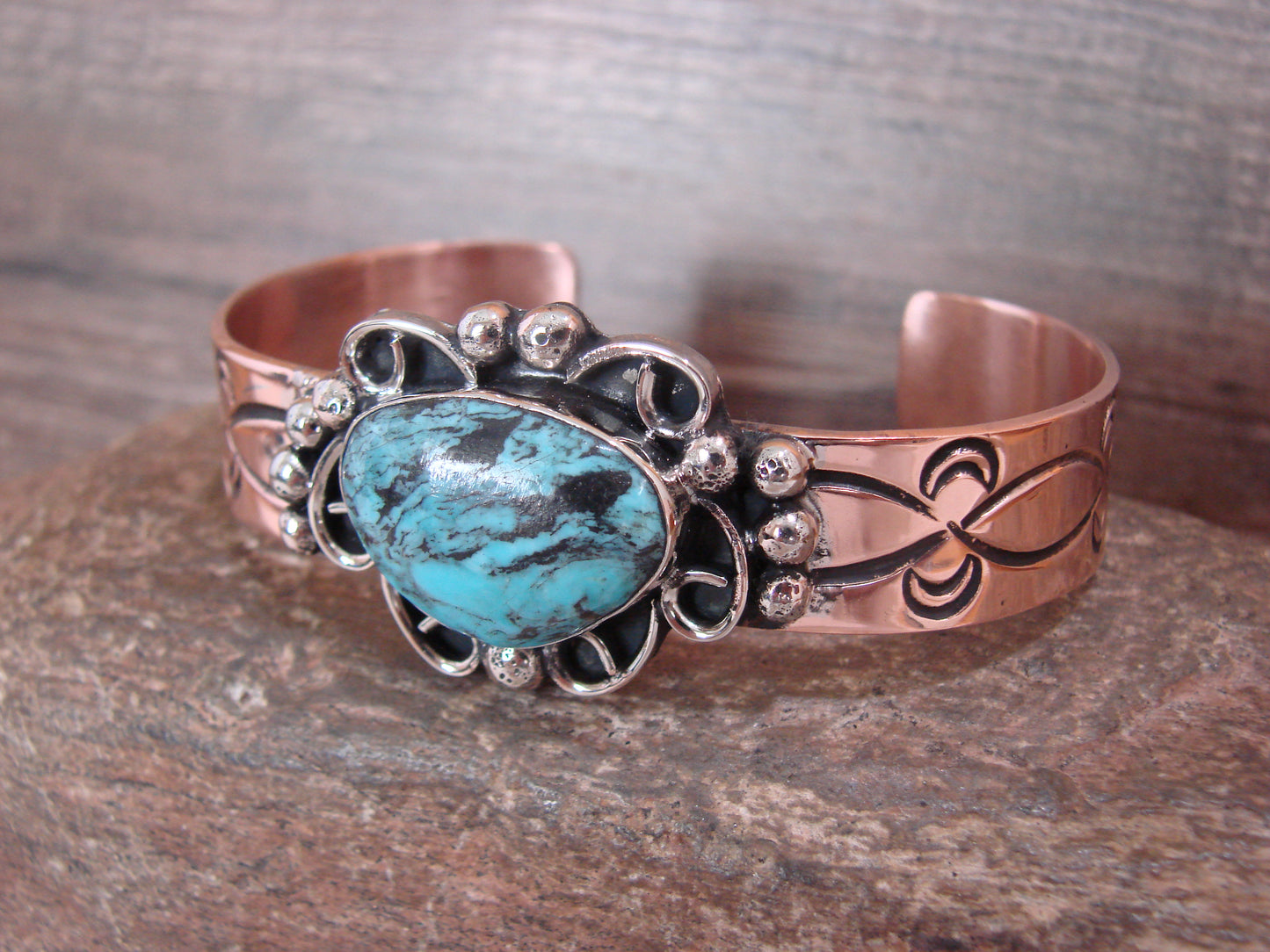 Native American Copper & Turquoise Bracelet by Cleveland