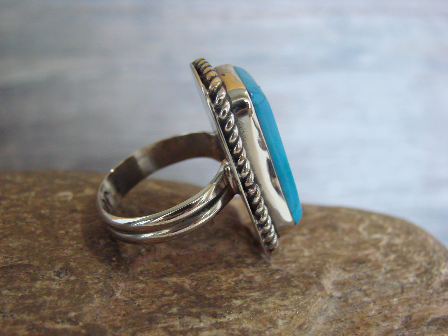 Native American Nickel Silver & Turquoise Ring Size 7 - Cleveland