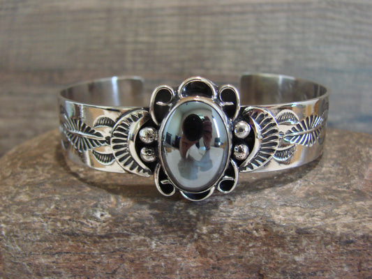 Navajo Indian Nickel Silver & Hematite Bracelet by Cleveland