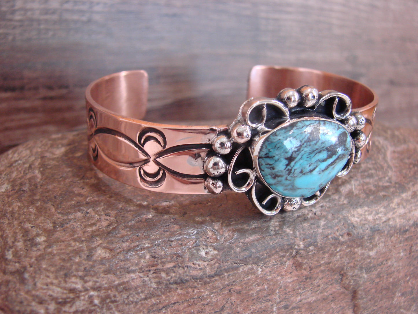 Native American Copper & Turquoise Bracelet by Cleveland