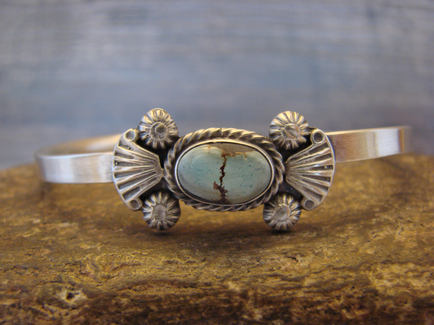 Small Native American Sterling Silver & Sonoran Turquoise Bracelet