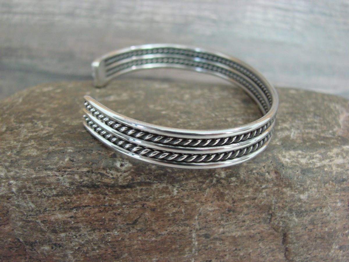 Native American Twisted Sterling Silver Bracelet Cuff by Tahe