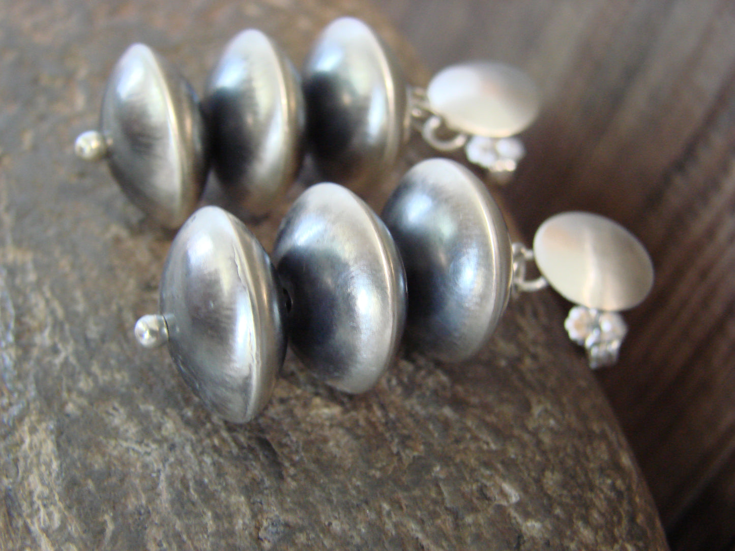 Native American Sterling Silver Navajo Pearl Post Dangle Earrings by Begay