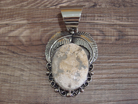 Large Navajo Indian Nickel Silver & Jasper Pendant by Cleveland