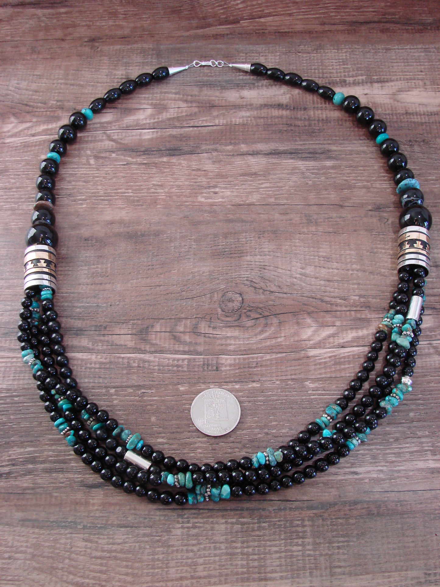 Native American Sterling Silver & Onyx 30" Gemstone Necklace by Singer