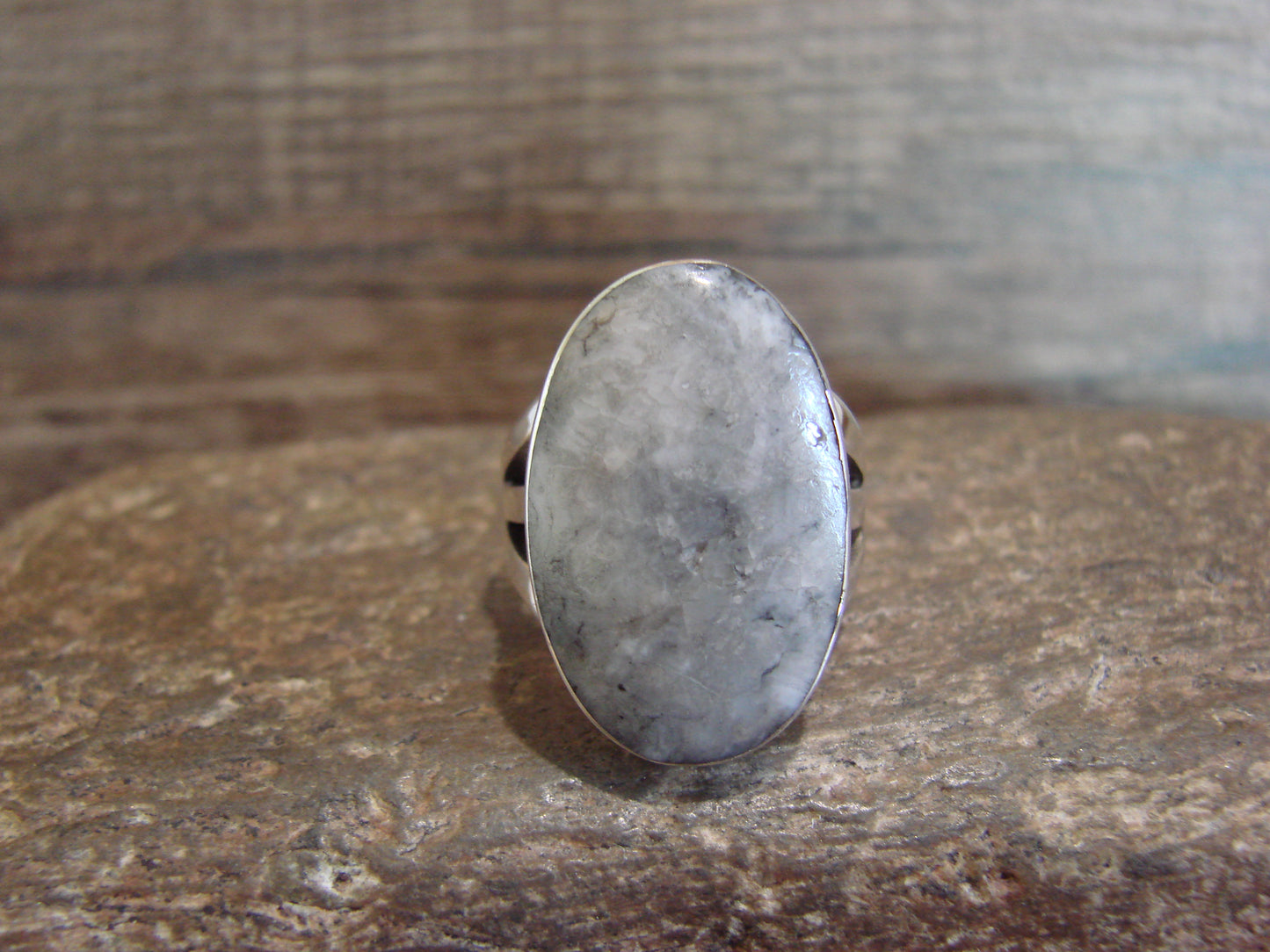Native American Sterling Silver & White Buffalo Turquoise Ring by Smith - Size 6