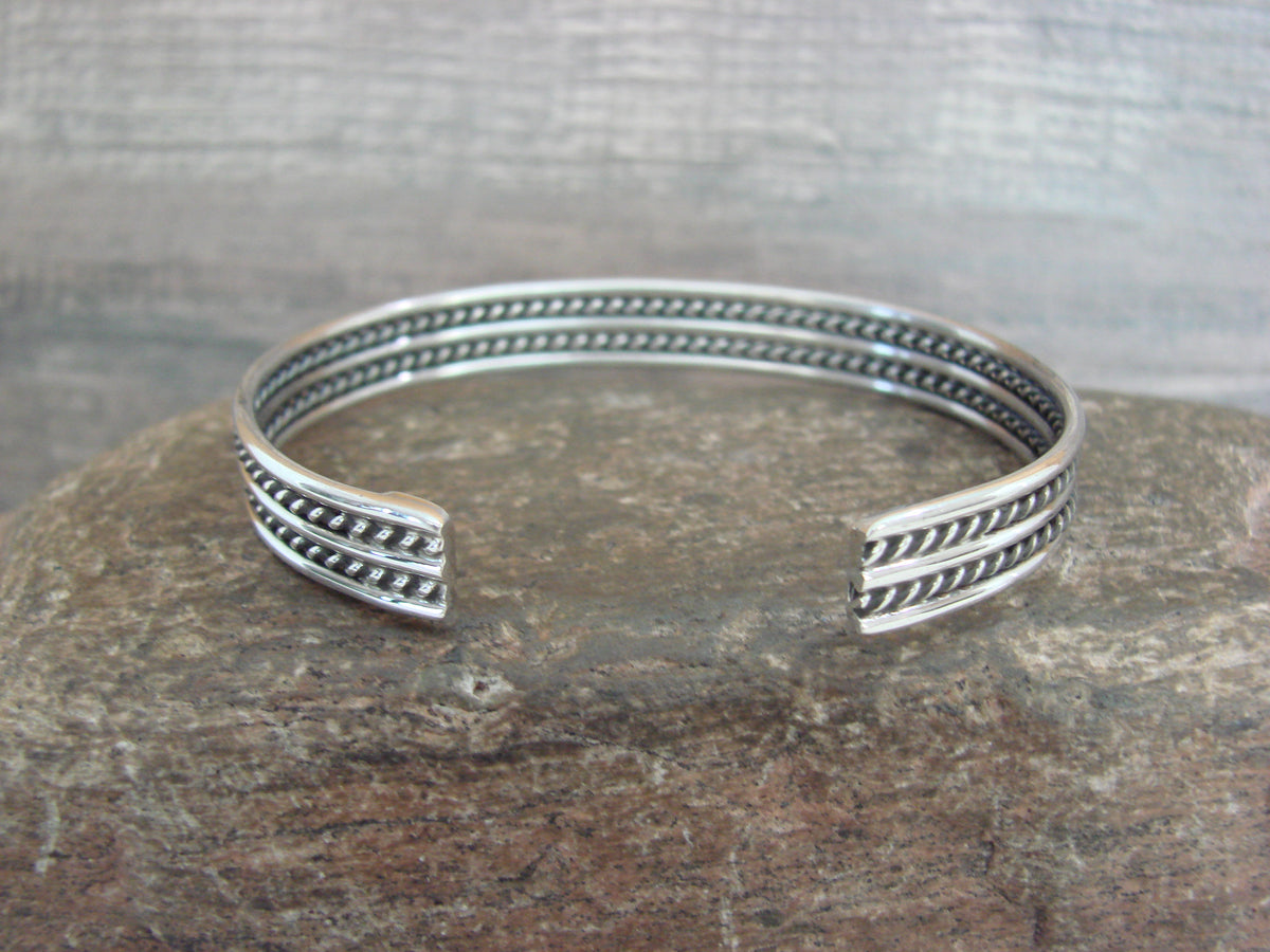 Native American Twisted Sterling Silver Bracelet Cuff by Tahe