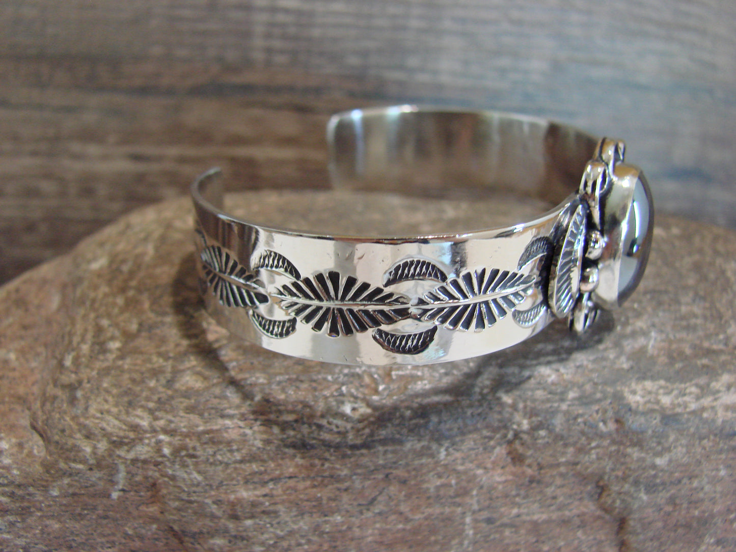 Navajo Indian Nickel Silver & Hematite Bracelet by Cleveland