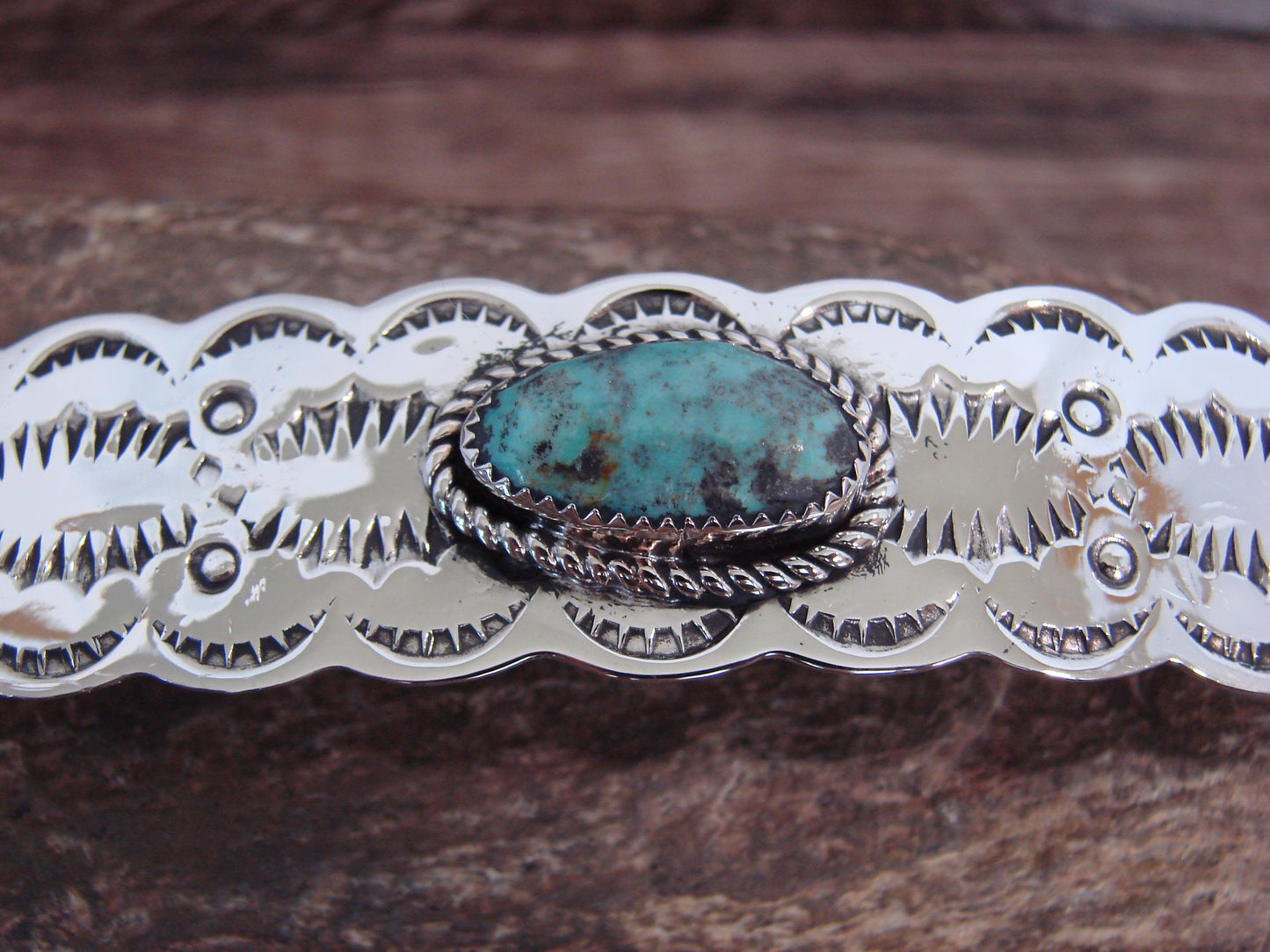 Native American Nickel Silver & Turquoise Hair Barrette by Cleveland