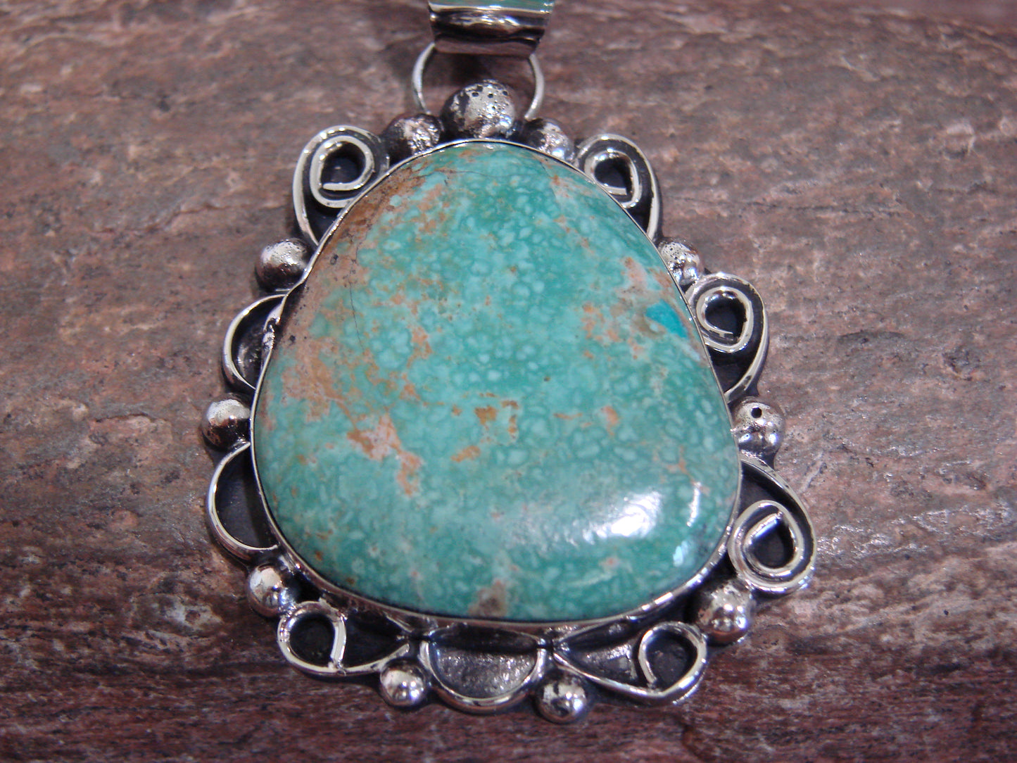Native American Nickel Silver & Turquoise Pendant - Cleveland