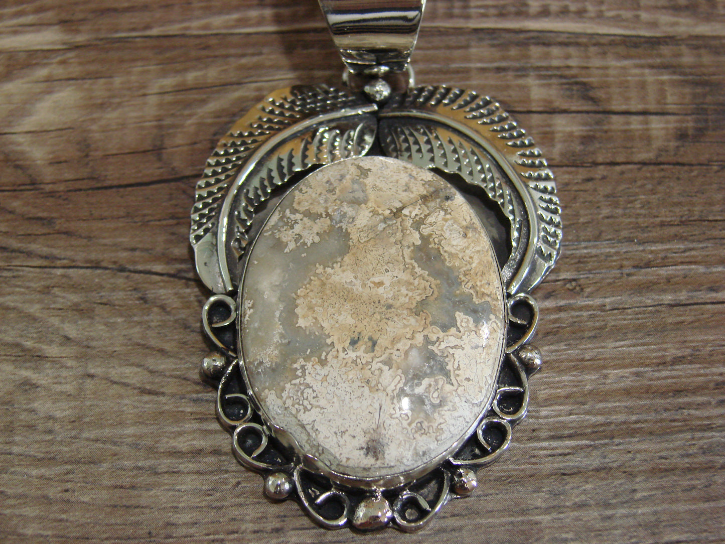 Large Navajo Indian Nickel Silver & Jasper Pendant by Cleveland