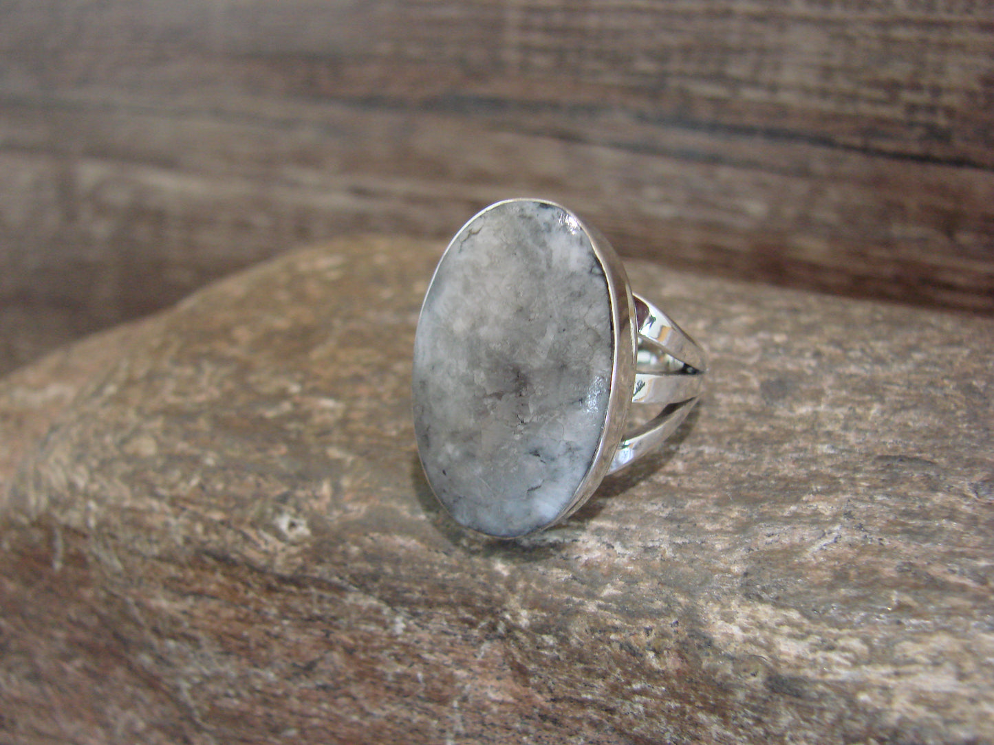 Native American Sterling Silver & White Buffalo Turquoise Ring by Smith - Size 6